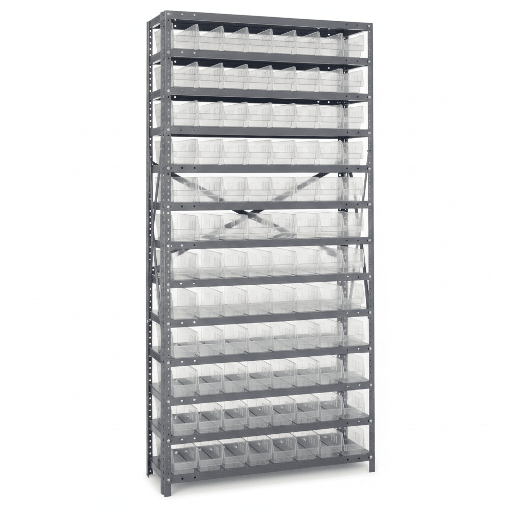 18" × 36" × 75" Dispensary Shelving Unit with Clear Bins - Industrial 4 Less