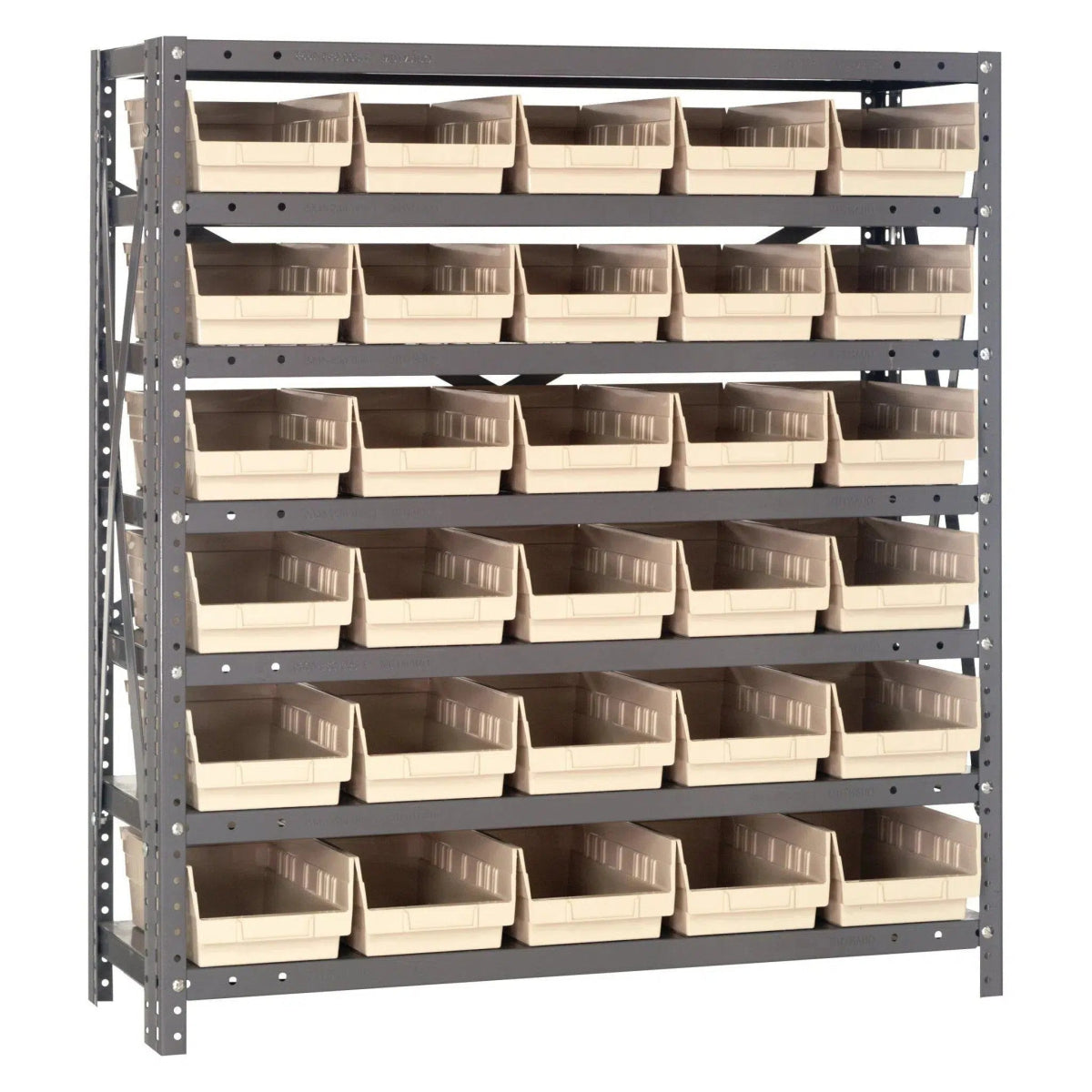 1839 - 104 | 18" x 36" x 39" Shelving Unit with 30 Bins - Steel Shelving with Bins > 18" Deep Steel Shelving Units with Bins > Open Front Plastic Shelf Bins - Industrial 4 Less