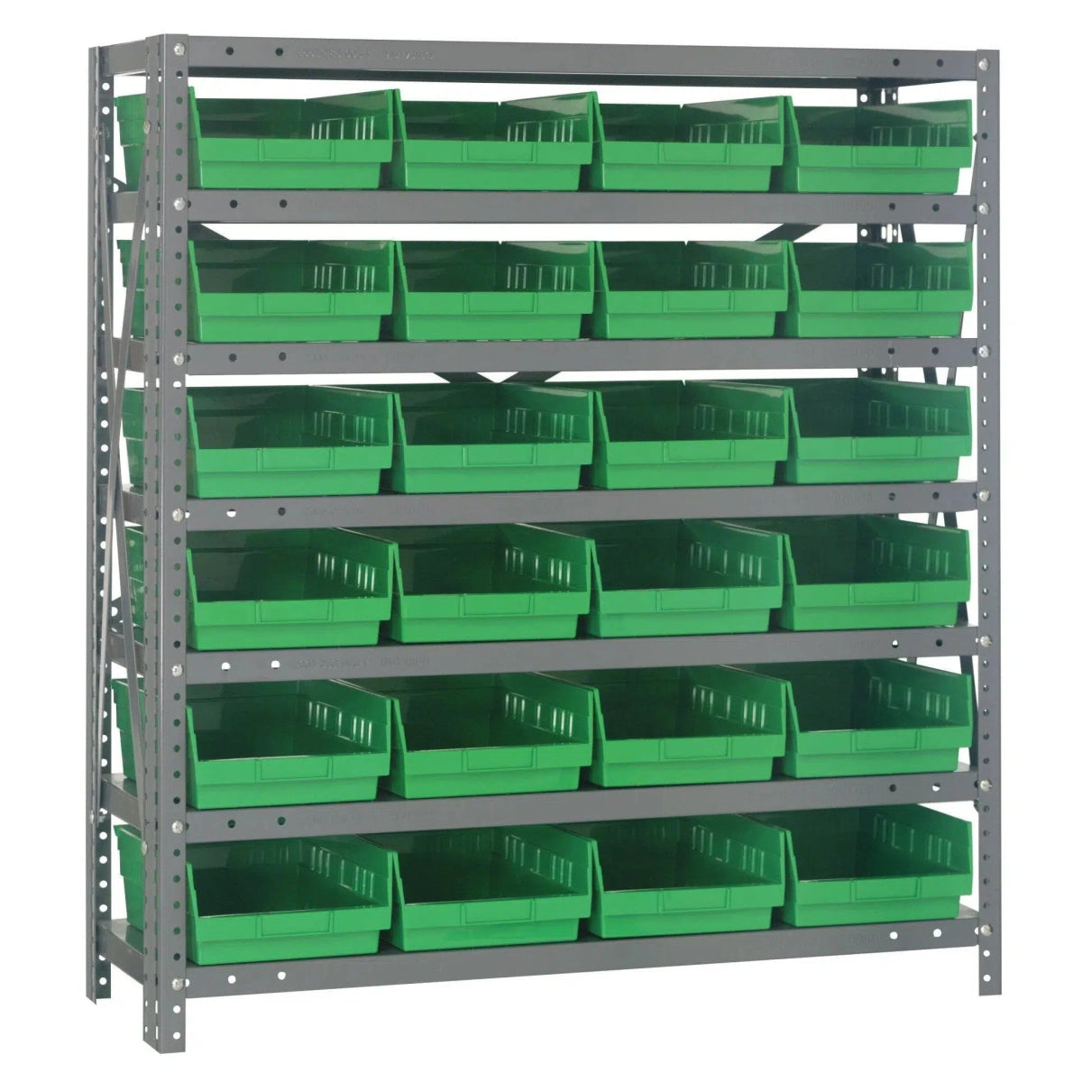 1839 - 108 | 18" x 36" x 39" Shelving Unit with 24 Bins - Steel Shelving with Bins > 18" Deep Steel Shelving Units with Bins > Open Front Plastic Shelf Bins - Industrial 4 Less