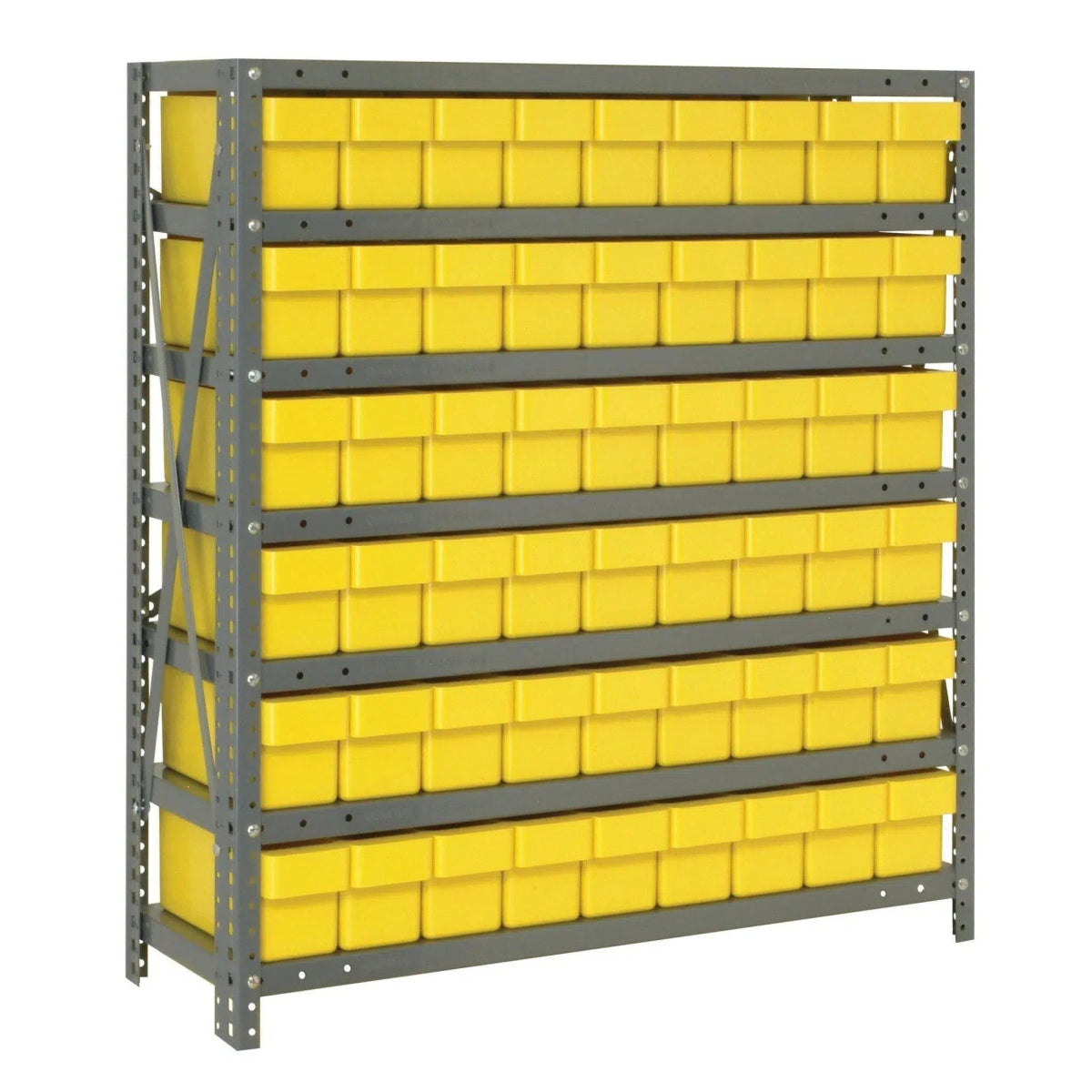 1839 - 604 | 18" x 36" x 39" Shelving Unit with 54 Bins - Steel Shelving with Bins > 18" Deep Steel Shelving Units with Bins > Open Front Plastic Shelf Bins - Industrial 4 Less