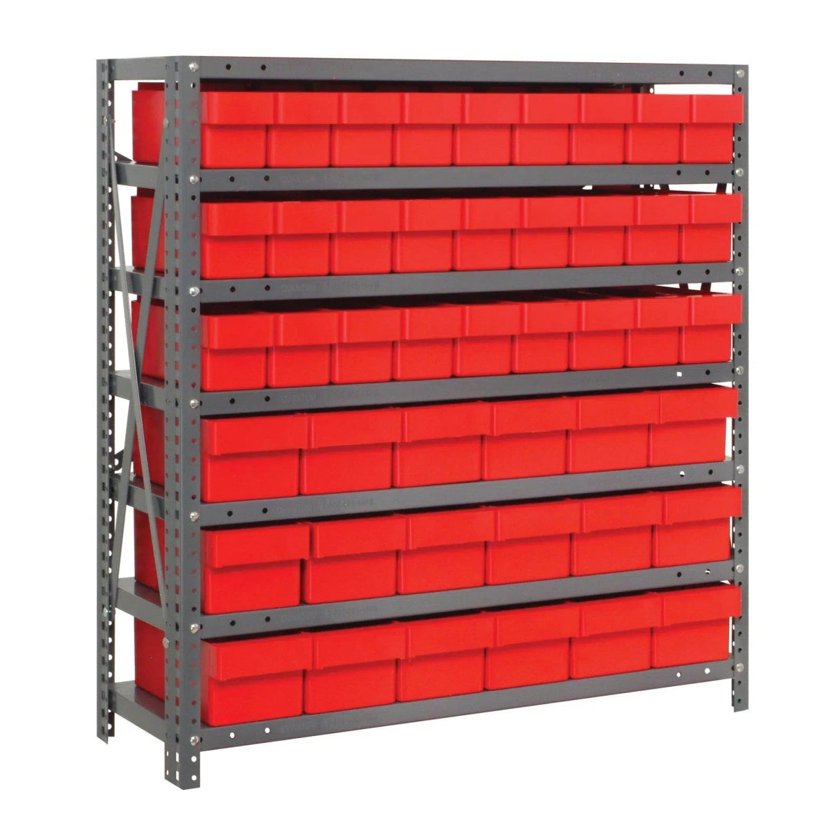 1839 - 624 | 18" x 36" x 39" Shelving Unit with 45 Bins - Steel Shelving with Bins > 18" Deep Steel Shelving Units with Bins > Open Front Plastic Shelf Bins - Industrial 4 Less