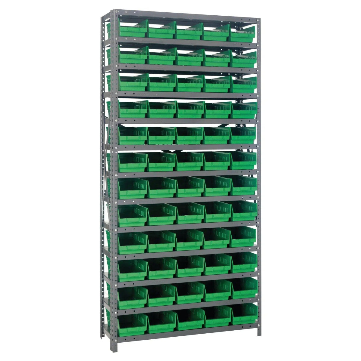 1875 - 104 | 18" x 36" x 75" Shelving Unit with 60 Bins - Steel Shelving with Bins > 18" Deep Steel Shelving Units with Bins > Open Front Plastic Shelf Bins - Industrial 4 Less