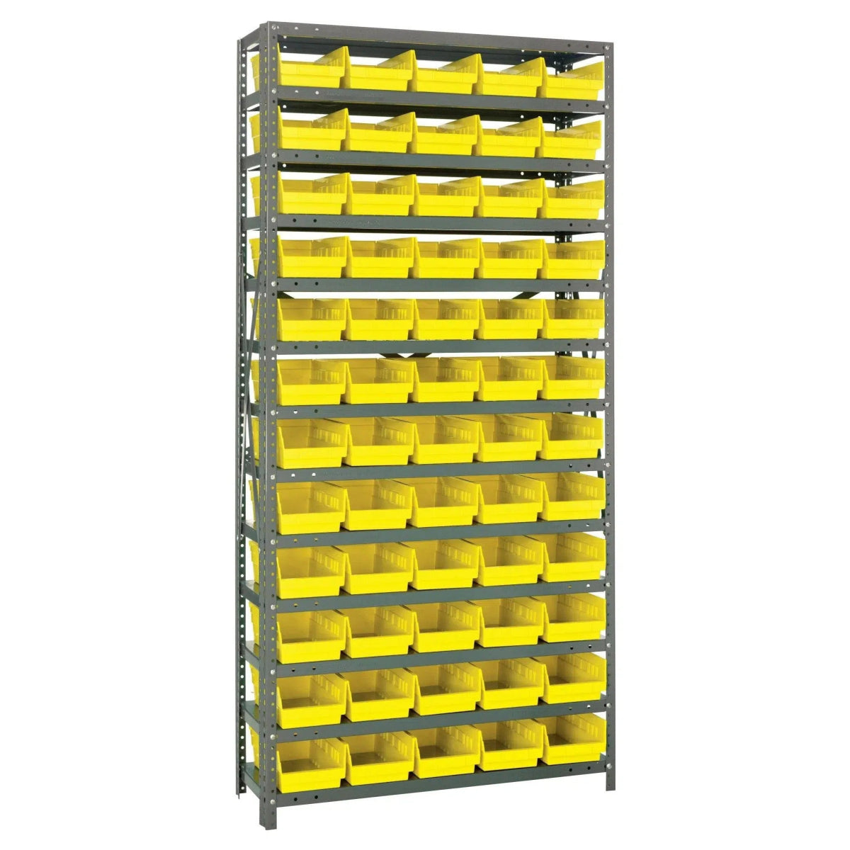 1875 - 104 | 18" x 36" x 75" Shelving Unit with 60 Bins - Steel Shelving with Bins > 18" Deep Steel Shelving Units with Bins > Open Front Plastic Shelf Bins - Industrial 4 Less