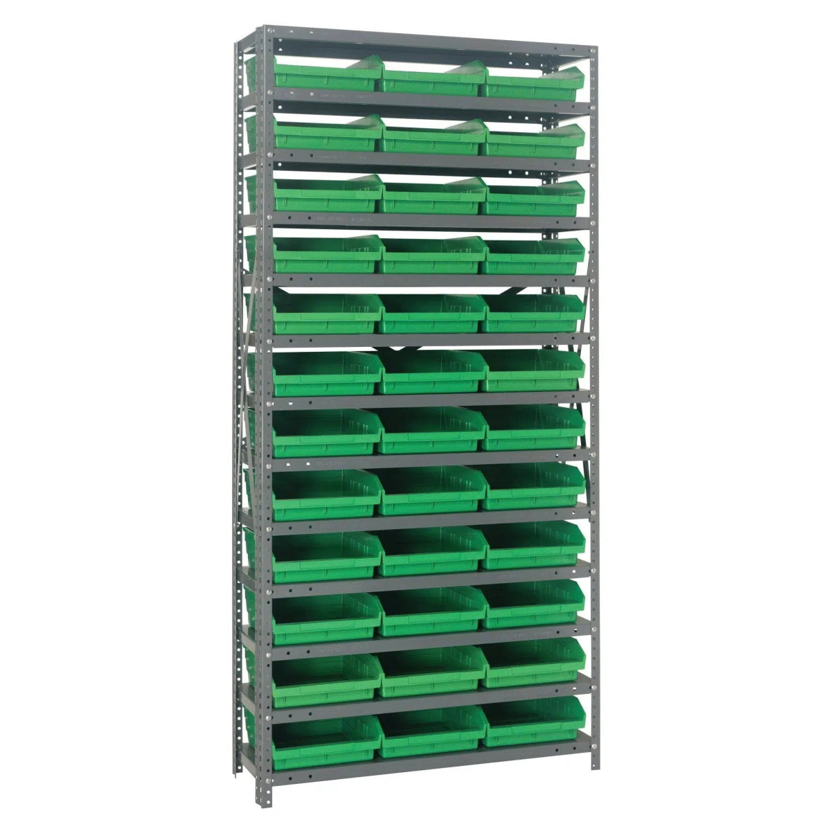 1875 - 110 | 18" x 36" x 75" Shelving Unit with 36 Bins - Steel Shelving with Bins > 18" Deep Steel Shelving Units with Bins > Open Front Plastic Shelf Bins - Industrial 4 Less