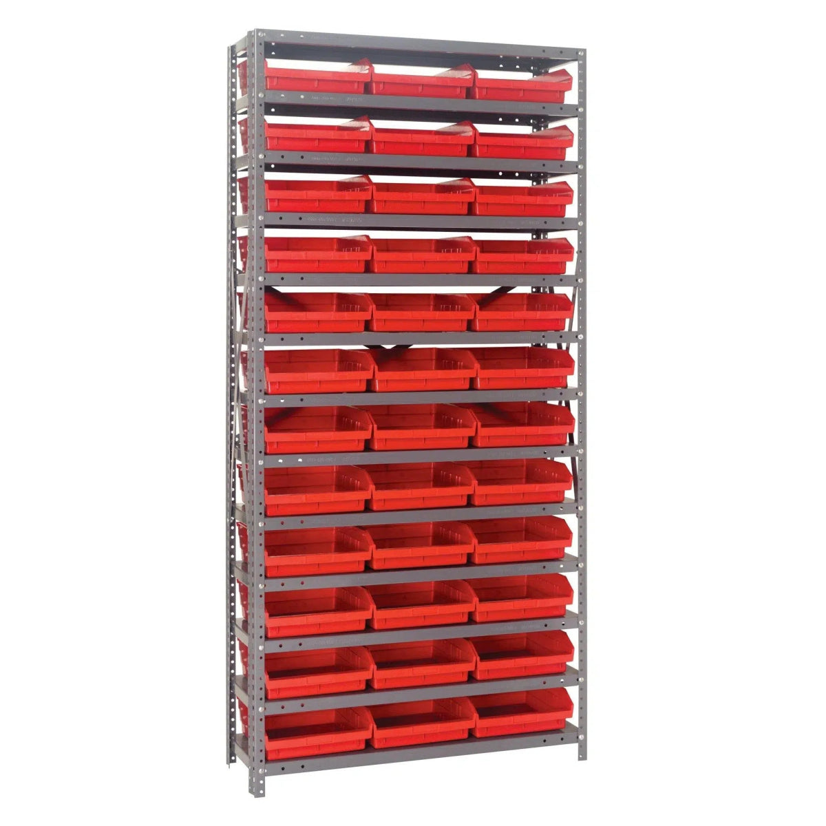 1875 - 110 | 18" x 36" x 75" Shelving Unit with 36 Bins - Steel Shelving with Bins > 18" Deep Steel Shelving Units with Bins > Open Front Plastic Shelf Bins - Industrial 4 Less