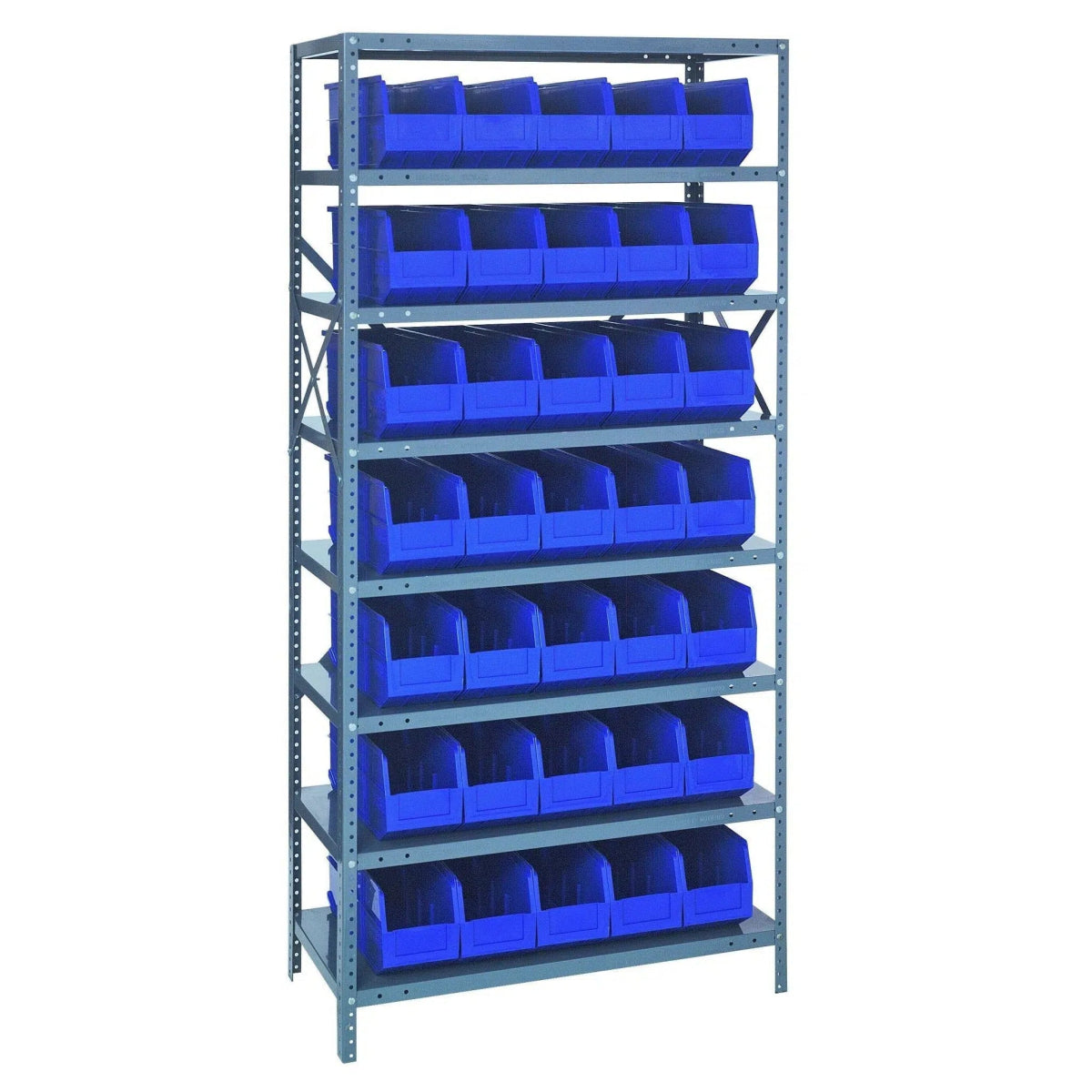 1875 - 461 | 18" x 36" x 75" Shelving Unit with 35 Bins - Steel Shelving with Bins > 18" Deep Steel Shelving Units with Bins > Open Front Plastic Shelf Bins - Industrial 4 Less