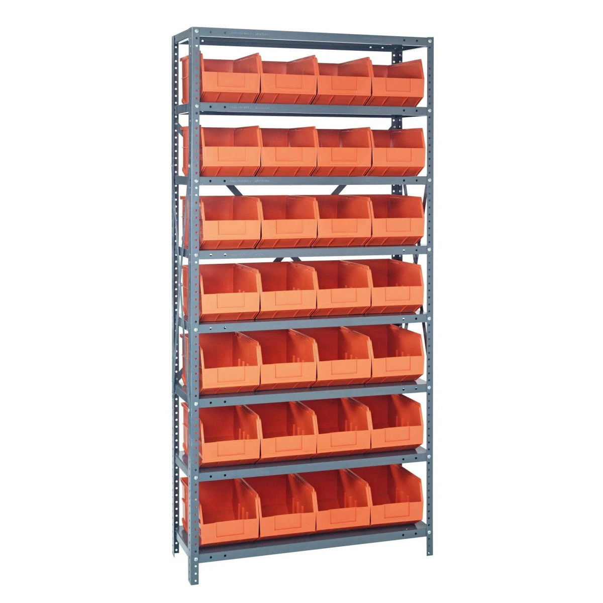 1875 - 463 | 18" x 36" x 75" Shelving Unit with 28 Bins - Steel Shelving with Bins > 18" Deep Steel Shelving Units with Bins > Open Front Plastic Shelf Bins - Industrial 4 Less