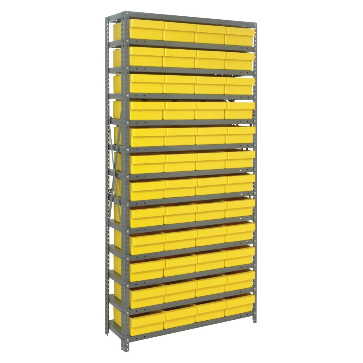 1875 - 606 | 18" x 36" x 75" Shelving Unit with 48 Bins - Steel Shelving with Bins > 18" Deep Steel Shelving Units with Bins > Open Front Plastic Shelf Bins - Industrial 4 Less