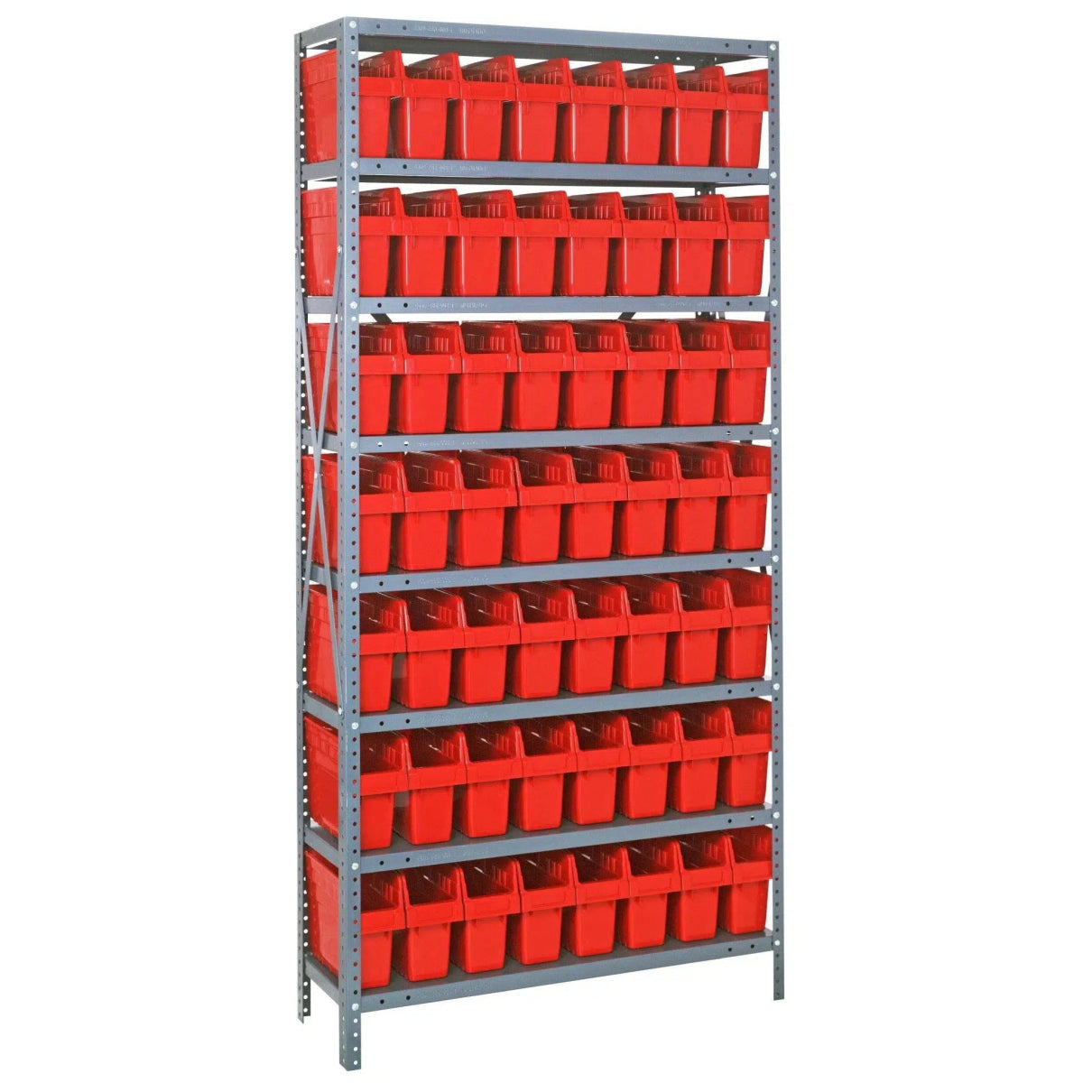 1875 - SB803 | 18" x 36" x 75" Shelving Unit with 56 Bins - Steel Shelving with Bins > 18" Deep Steel Shelving Units with Bins > Open Front Plastic Shelf Bins - Industrial 4 Less