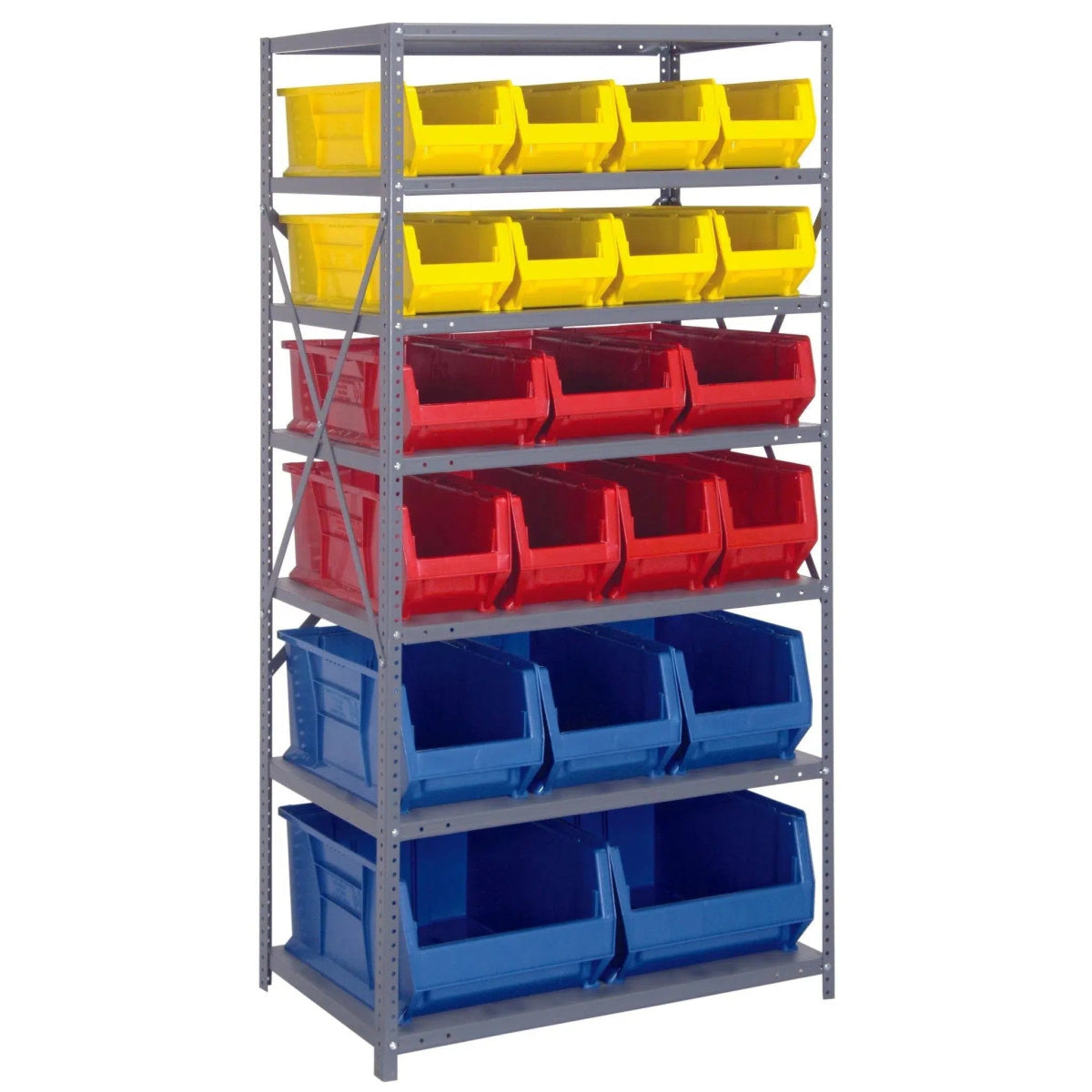 2475 - 20 - MIX | 24" x 36" x 75" Shelving Unit with 20 Bins - Steel Shelving with Bins > 24" Deep Steel Shelving Units with Bins > Open Front Plastic Bins - Industrial 4 Less