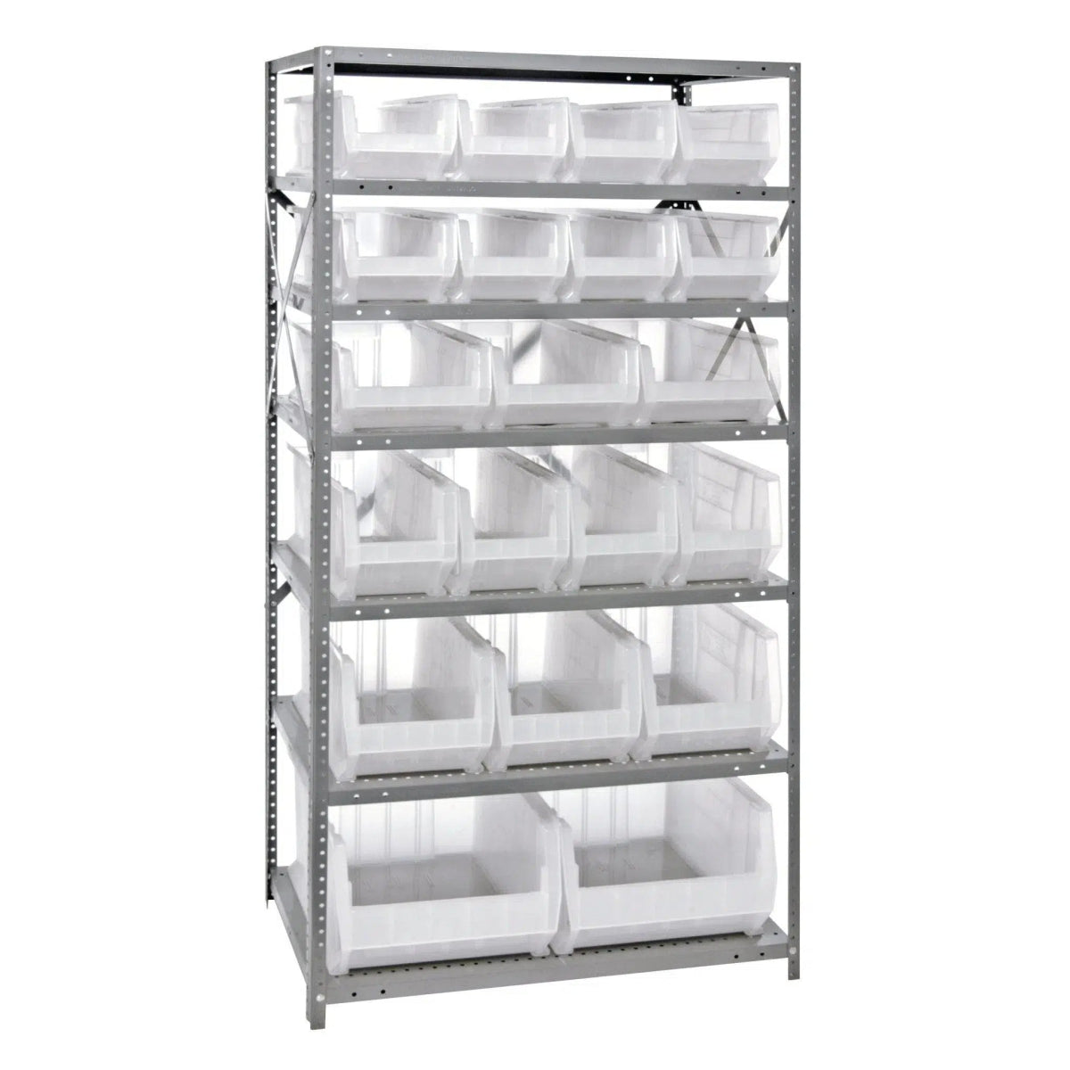 2475 - 20 - MIX | 24" x 36" x 75" Shelving Unit with 20 Bins - Steel Shelving with Bins > 24" Deep Steel Shelving Units with Bins > Open Front Plastic Bins - Industrial 4 Less