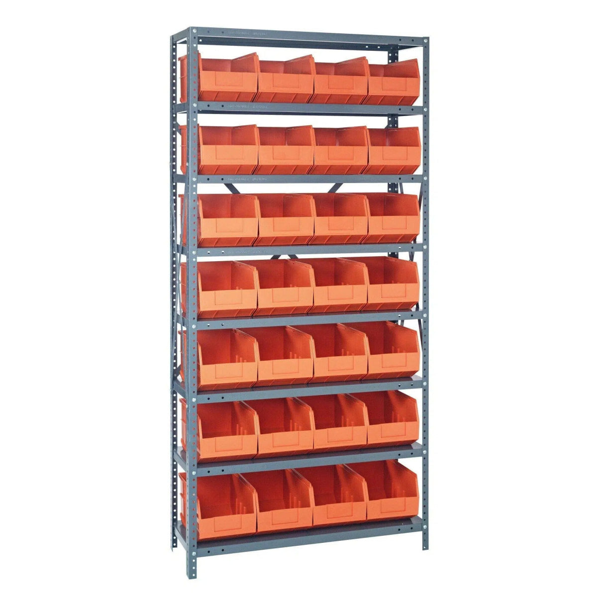 2475 - 483 | 24" x 36" x 75" Shelving Unit with 28 Bins - Steel Shelving with Bins > 24" Deep Steel Shelving Units with Bins > Open Front Plastic Bins - Industrial 4 Less