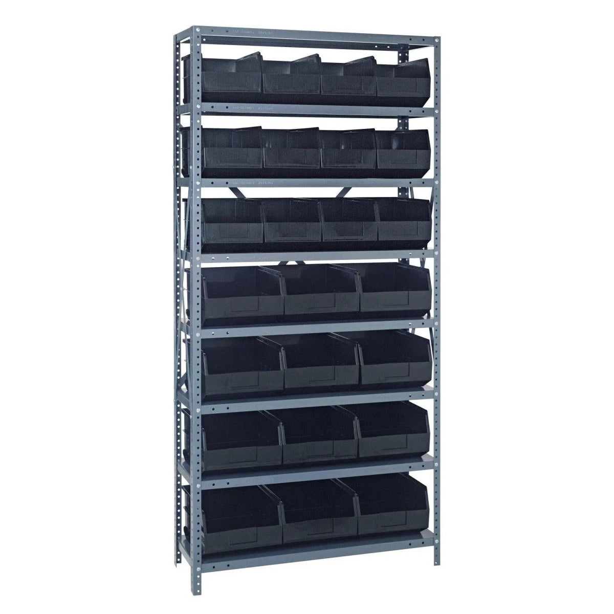 2475 - 483485 | 24" x 36" x 75" Shelving Unit with 24 Bins - Steel Shelving with Bins > 24" Deep Steel Shelving Units with Bins > Open Front Plastic Bins - Industrial 4 Less