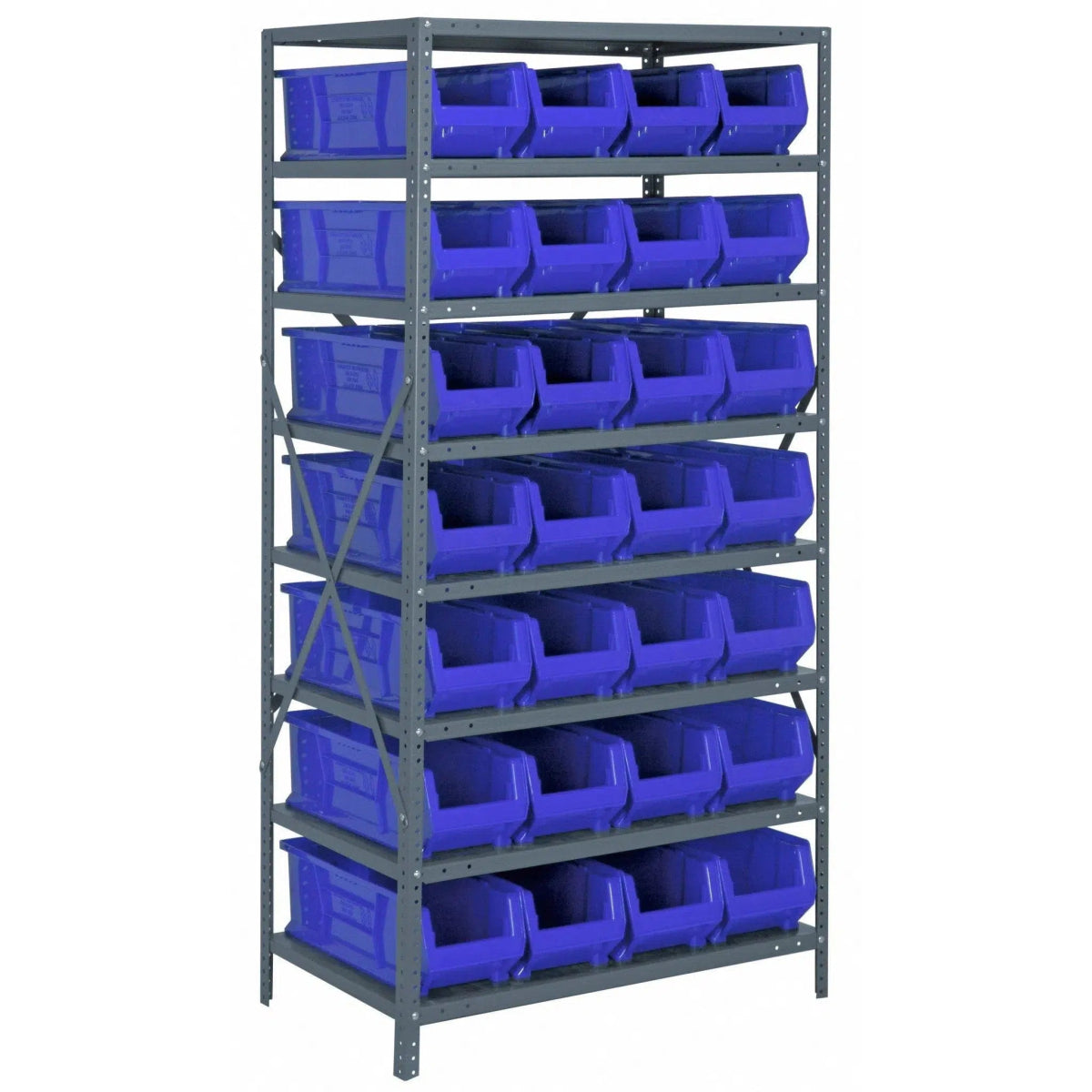 2475 - 950 | 24" x 36" x 75" Shelving Unit with 28 Bins - Steel Shelving with Bins > 24" Deep Steel Shelving Units with Bins > Open Front Plastic Bins - Industrial 4 Less