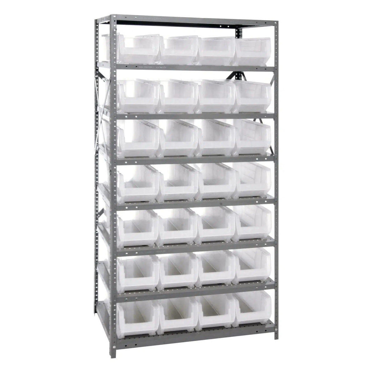 2475 - 950 | 24" x 36" x 75" Shelving Unit with 28 Bins - Steel Shelving with Bins > 24" Deep Steel Shelving Units with Bins > Open Front Plastic Bins - Industrial 4 Less