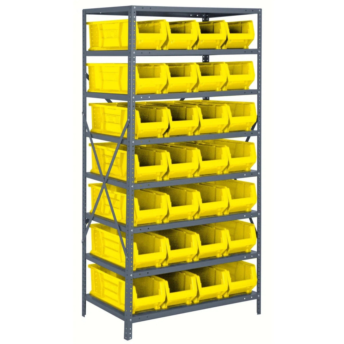 2475 - 950 | 24" x 36" x 75" Shelving Unit with 28 Bins - Steel Shelving with Bins > 24" Deep Steel Shelving Units with Bins > Open Front Plastic Bins - Industrial 4 Less