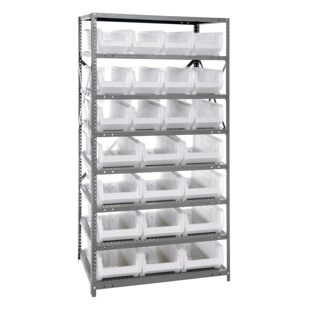 2475 - 950952 | 24" x 36" x 75" Shelving Unit with 24 Bins - Steel Shelving with Bins > 24" Deep Steel Shelving Units with Bins > Open Front Plastic Bins - Industrial 4 Less