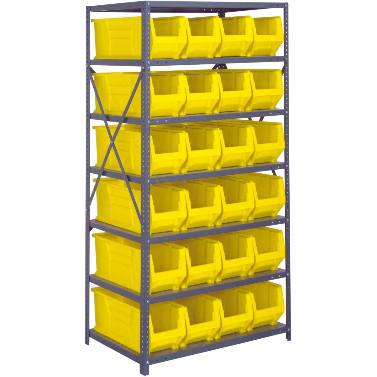 2475 - 951 | 24" x 36" x 75" Shelving Unit with 24 Bins - Steel Shelving with Bins > 24" Deep Steel Shelving Units with Bins > Open Front Plastic Bins - Industrial 4 Less