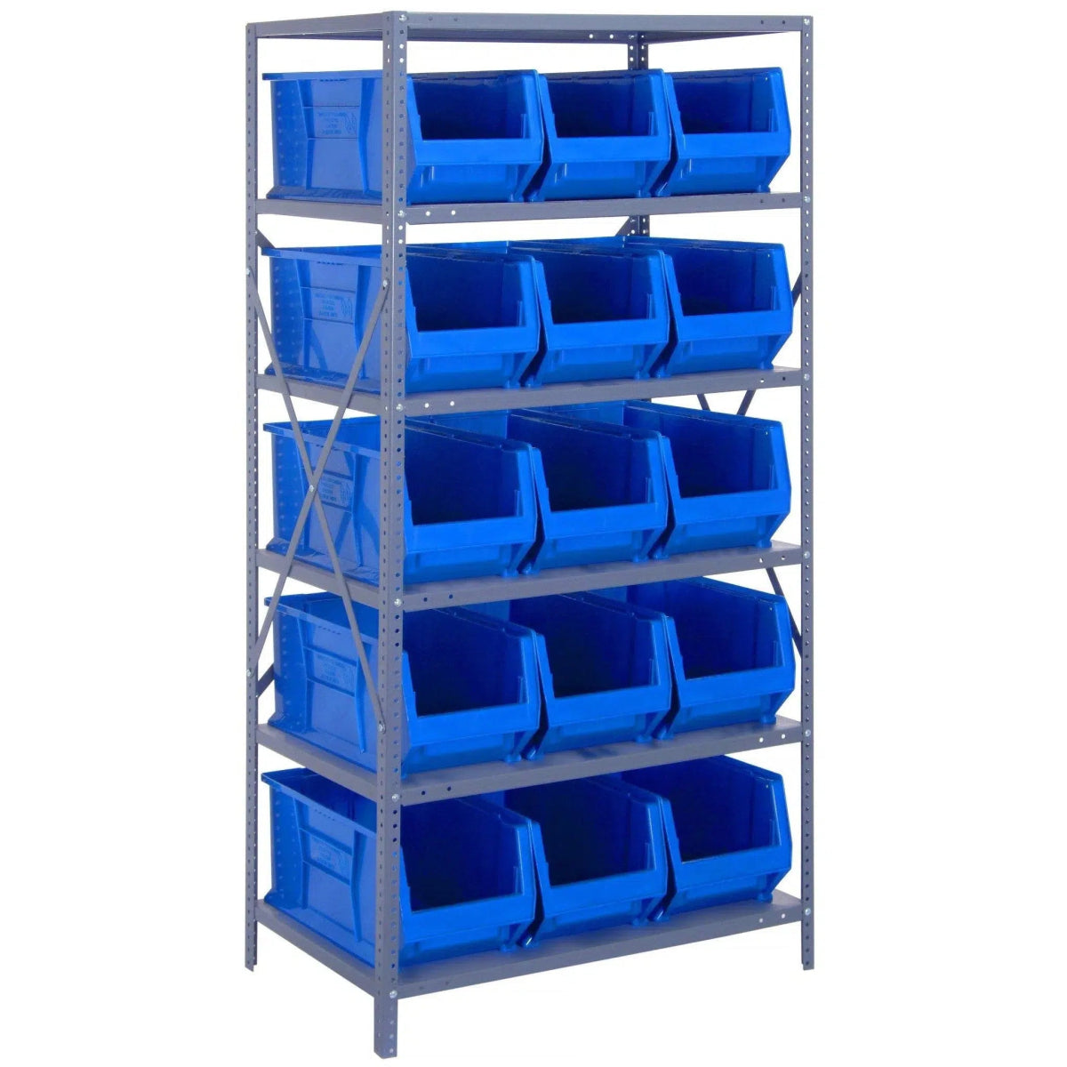 2475 - 953 | 24" x 36" x 75" Shelving Unit with 15 Bins - Steel Shelving with Bins > 24" Deep Steel Shelving Units with Bins > Open Front Plastic Bins - Industrial 4 Less