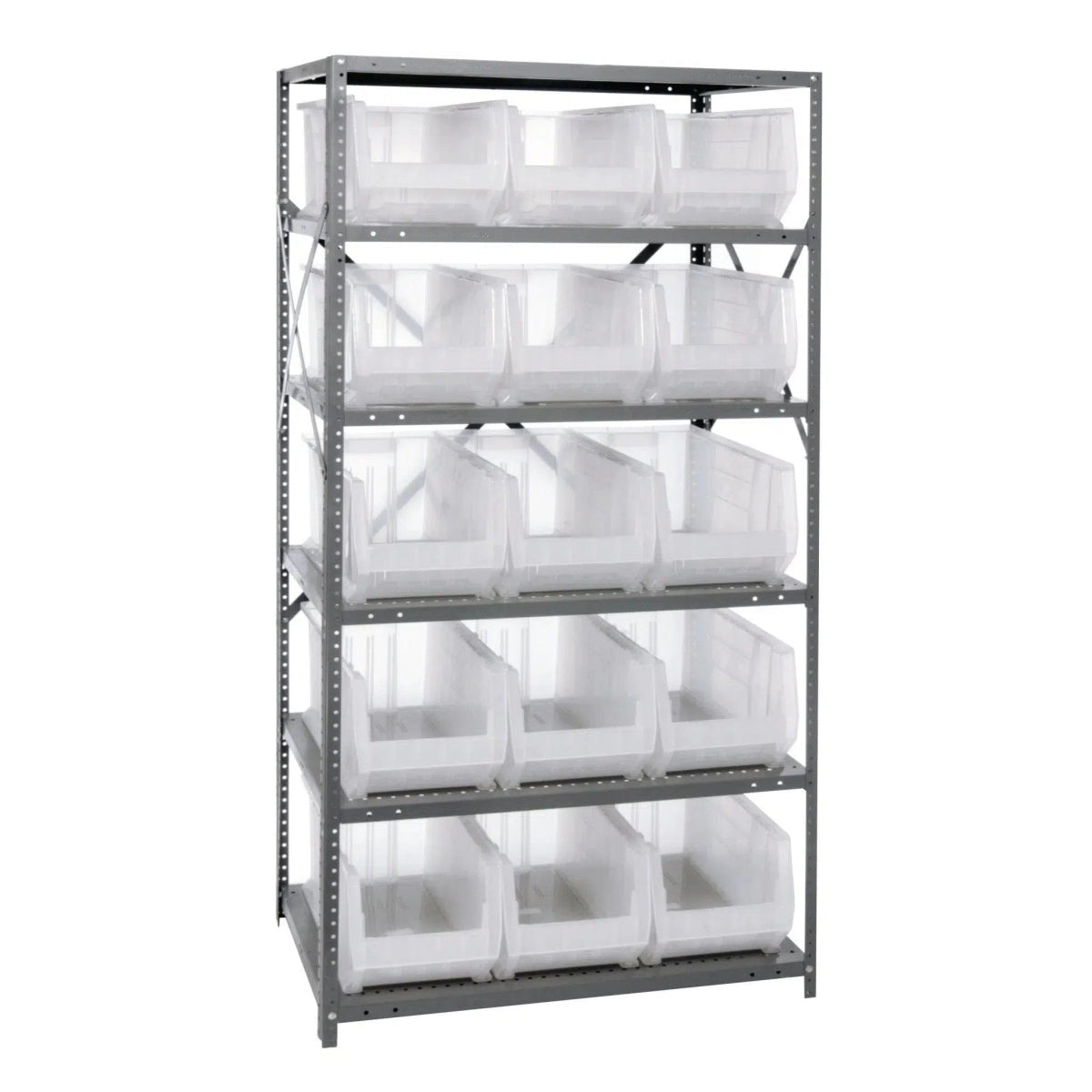 2475 - 953 | 24" x 36" x 75" Shelving Unit with 15 Bins - Steel Shelving with Bins > 24" Deep Steel Shelving Units with Bins > Open Front Plastic Bins - Industrial 4 Less