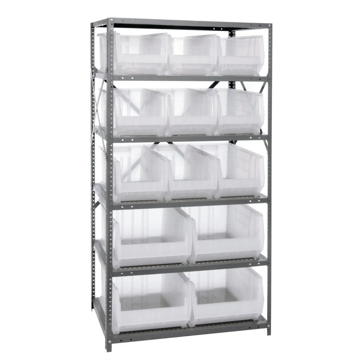 2475 - 953954 | 24" x 36" x 75" Shelving Unit with 13 Bins - Steel Shelving with Bins > 24" Deep Steel Shelving Units with Bins > Open Front Plastic Bins - Industrial 4 Less