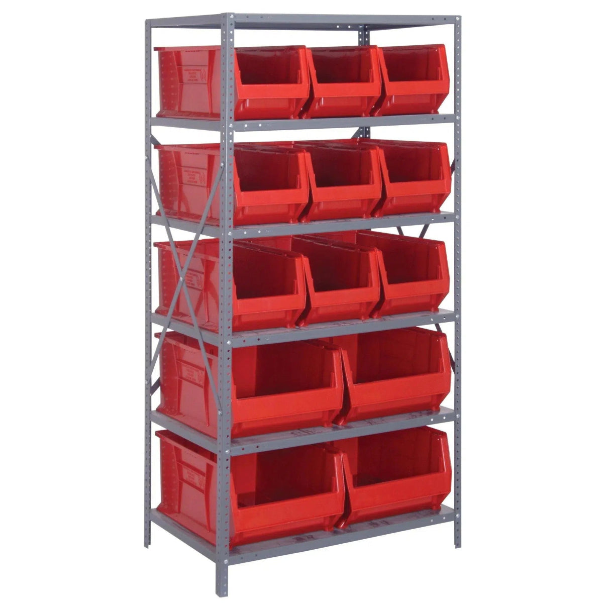 2475 - 953954 | 24" x 36" x 75" Shelving Unit with 13 Bins - Steel Shelving with Bins > 24" Deep Steel Shelving Units with Bins > Open Front Plastic Bins - Industrial 4 Less