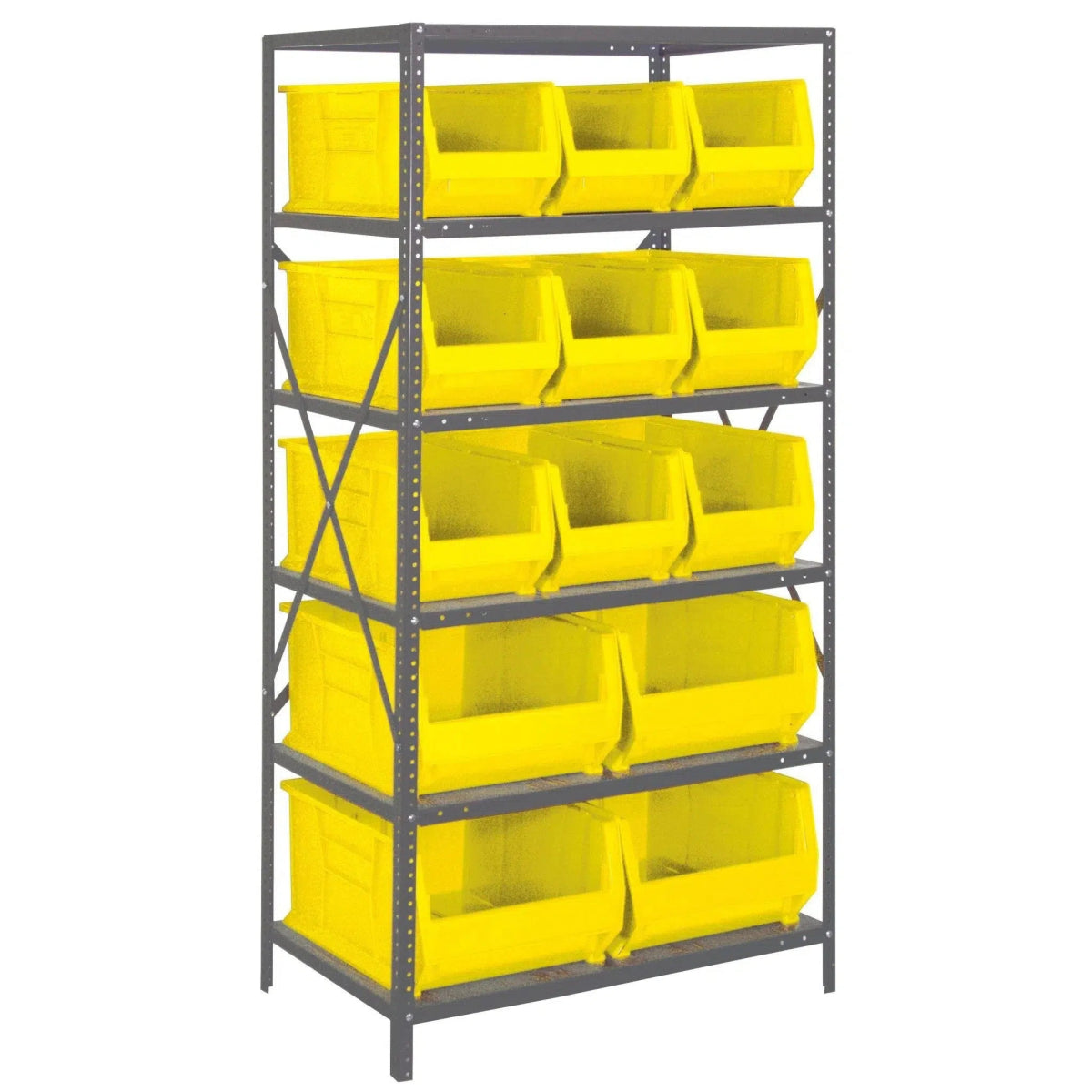 2475 - 953954 | 24" x 36" x 75" Shelving Unit with 13 Bins - Steel Shelving with Bins > 24" Deep Steel Shelving Units with Bins > Open Front Plastic Bins - Industrial 4 Less