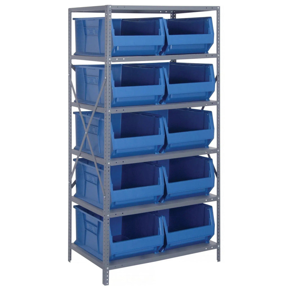 2475 - 954 | 24" x 36" x 75" Shelving Unit with 10 Bins - Steel Shelving with Bins > 24" Deep Steel Shelving Units with Bins > Open Front Plastic Bins - Industrial 4 Less