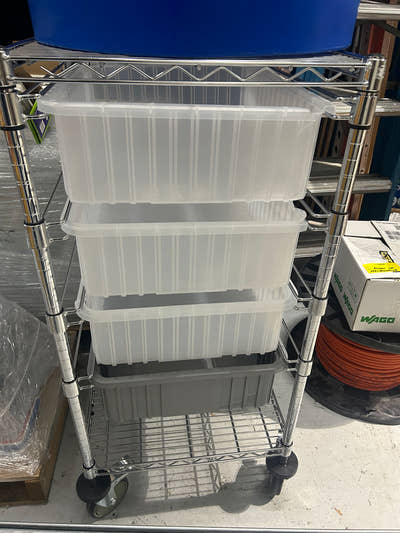 Clear Containers on Mobile Cart