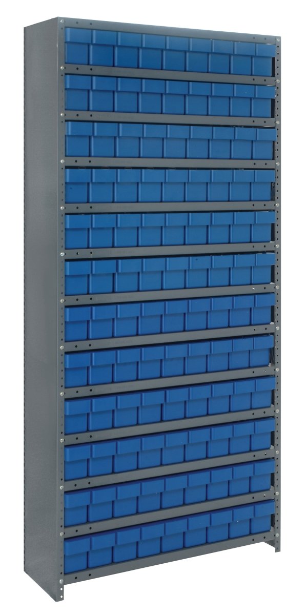 CL1275 - 501 | 12" x 36" x 75" Shelving Unit with 108 Bins - Closed Shelf Bin Organizers - Industrial 4 Less