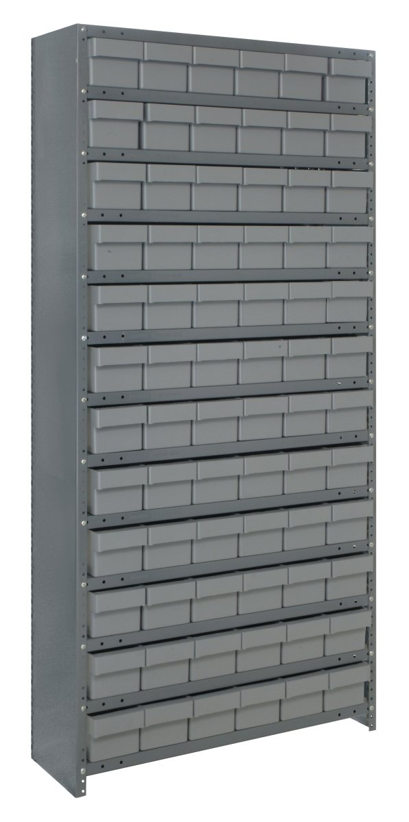 CL1275 - 601 | 12" x 36" x 75" Shelving Unit with 72 Bins - Closed Shelf Bin Organizers - Industrial 4 Less