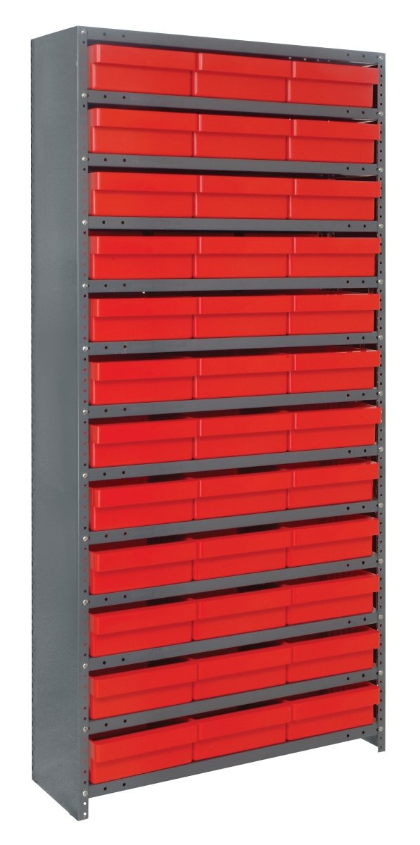 CL1275 - 801 | 12" x 36" x 75" Shelving Unit with 36 Bins - Closed Shelf Bin Organizers - Industrial 4 Less