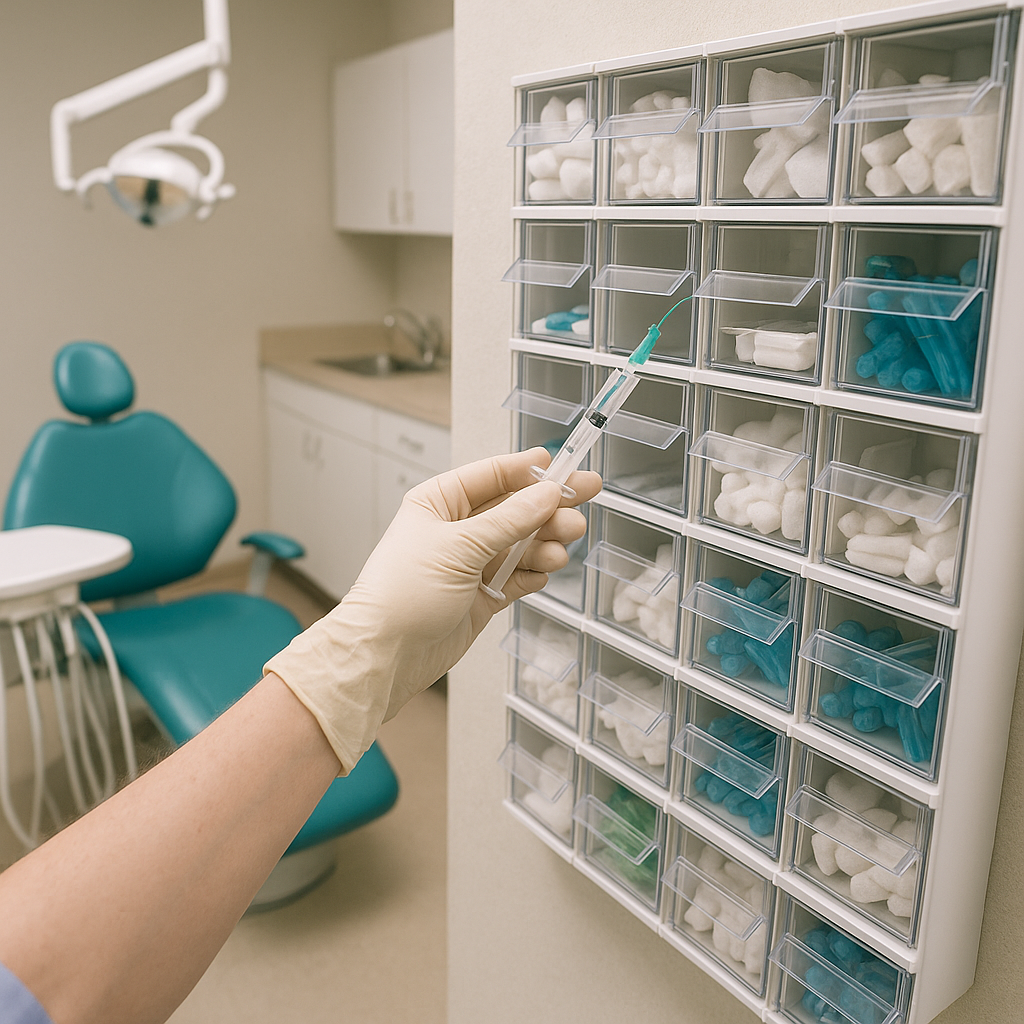 Wall Bin Storage in Dentist Office