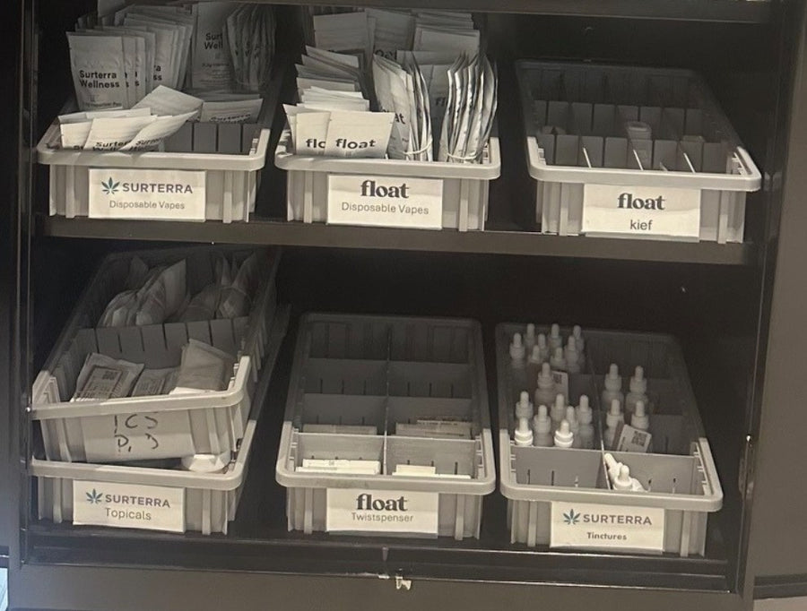 A closer look at labeled containers and divider cells.