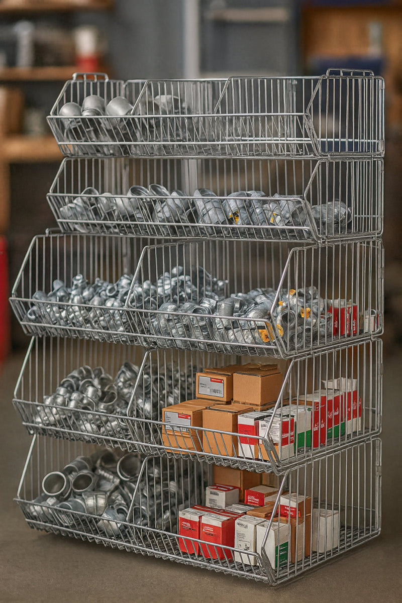 Electrical Parts Organizer Rack – Wire Basket Shelving for Conduit Fittings & Supplies – 20"D x 36”W - Quantum Storage Systems - Industrial 4 Less