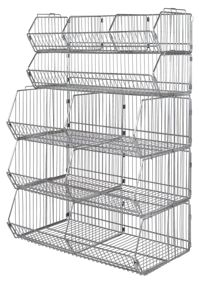 Heavy-Duty Wire Basket Shelving Unit – 5-Tier Stacking Basket Rack for ...