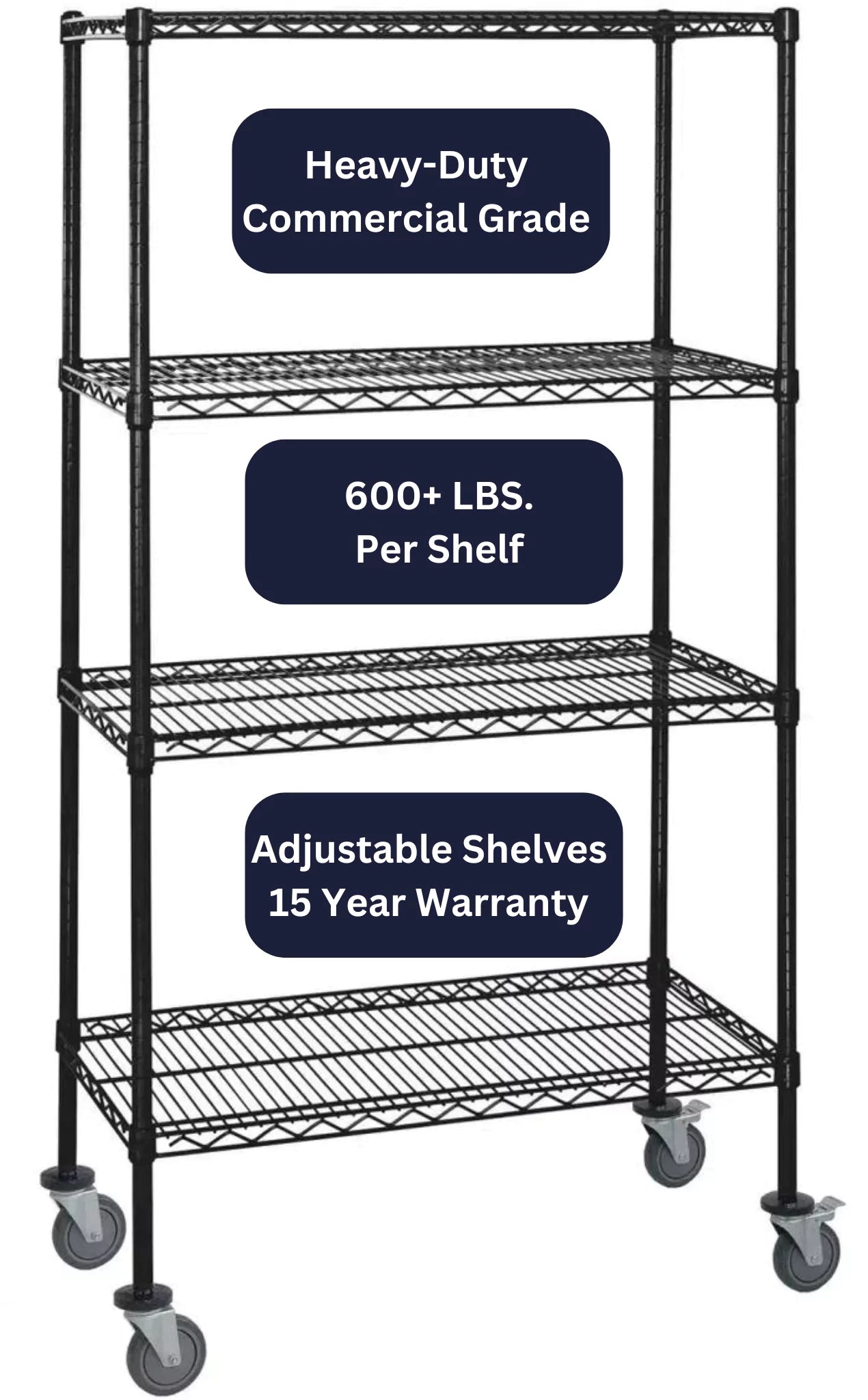 Black wire shelving on wheels