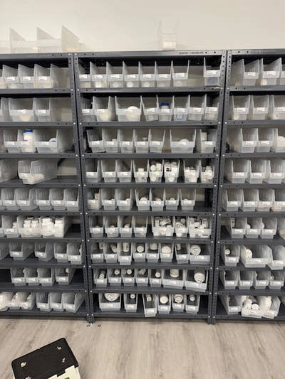 Pharmacy Shelving with Bins