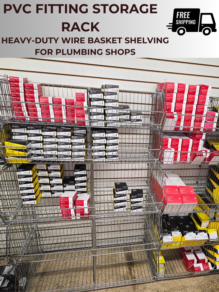 PVC Fitting Storage Rack - Heavy - Duty Wire Basket Shelving for Plumbing Shops - Wire Basket Shelving Unit - Industrial 4 Less