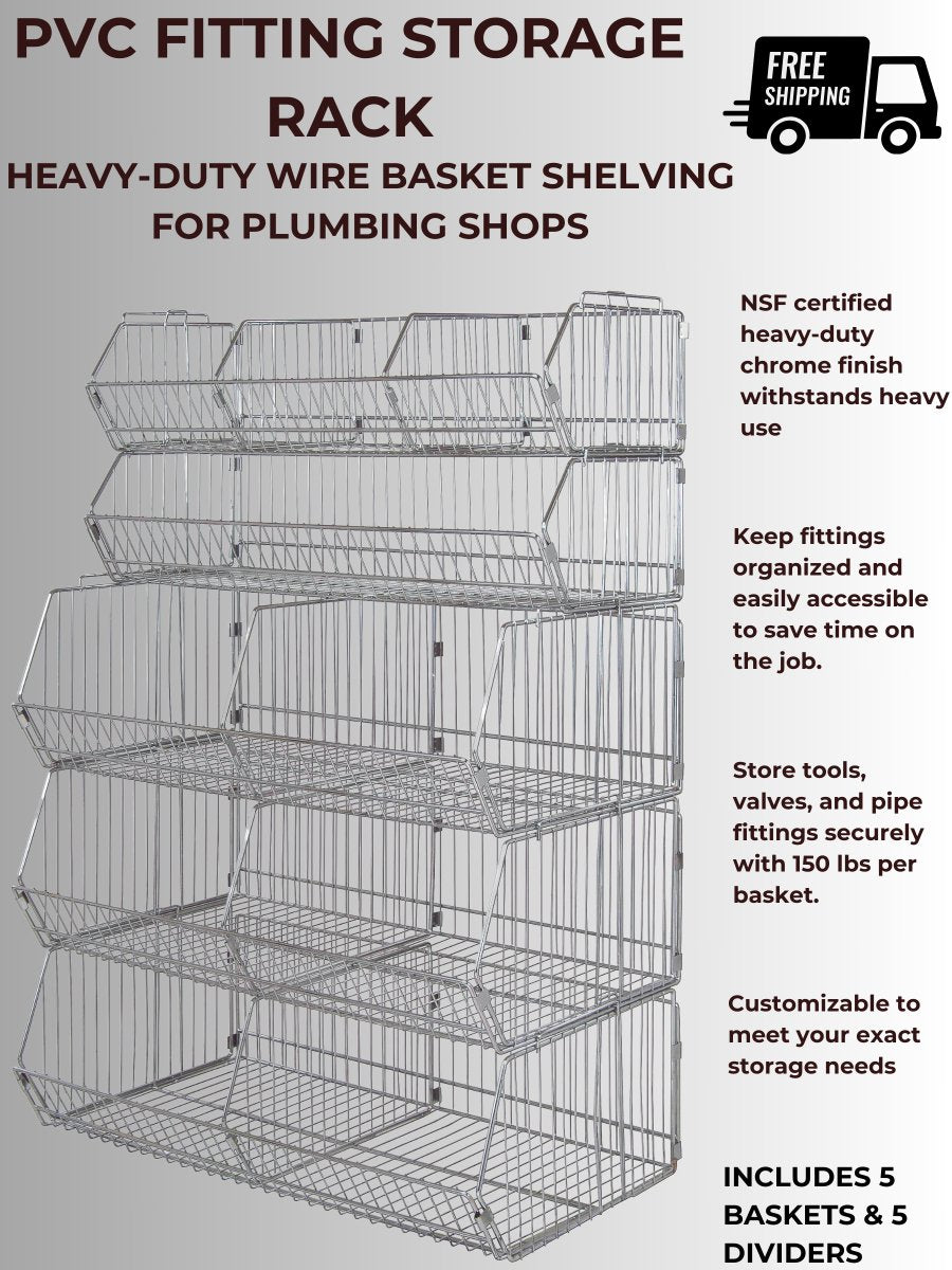 PVC Fitting Storage Rack - Heavy-Duty Wire Basket Shelving for Plumbin