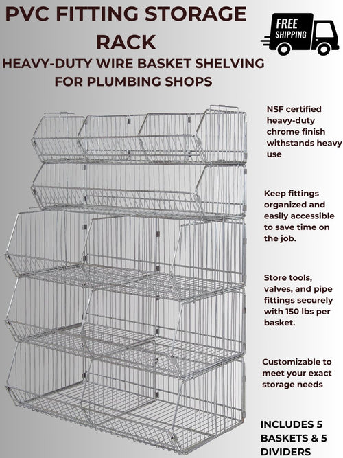 Pvc Teeter Rack PVC Fitting Storage Rack - Heavy-Duty Wire Basket Shelving for Plumbin