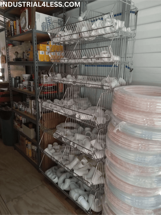 PVC Fitting Storage Rack - Heavy - Duty Wire Basket Shelving for Plumbing Shops - Wire Basket Shelving Unit - Industrial 4 Less 3