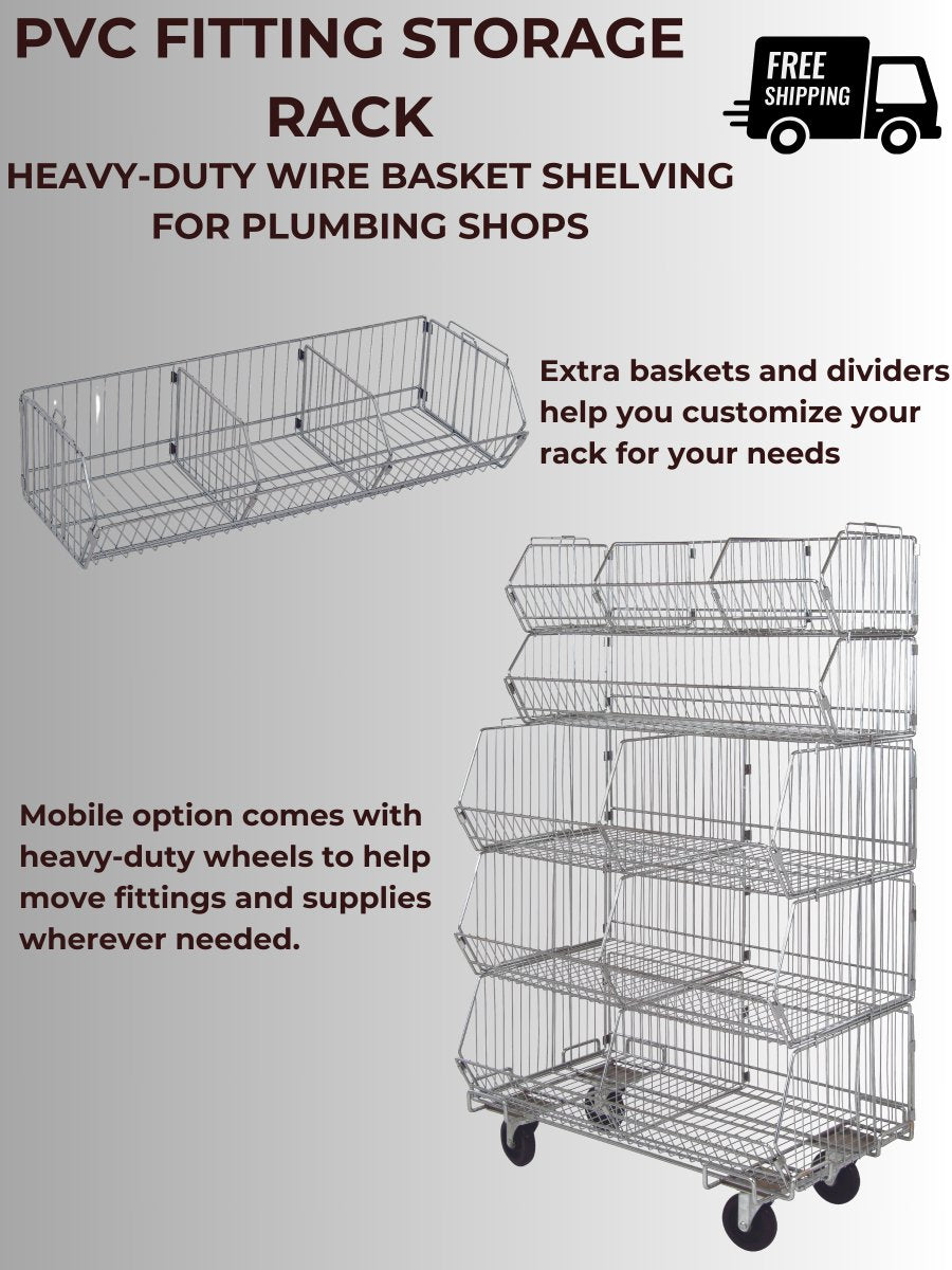 PVC Fitting Storage Rack - Heavy-Duty Wire Basket Shelving for Plumbin