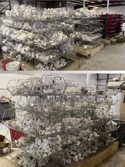 PVC Fitting Storage Rack - Heavy-Duty Wire Basket Shelving for Plumbin