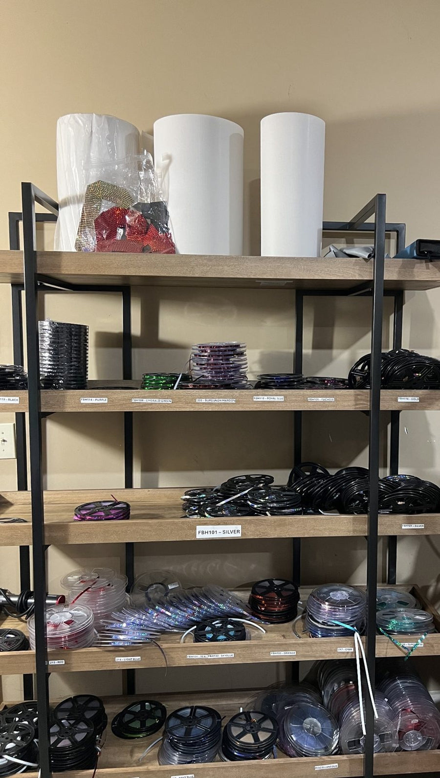 Reel Shelving for Spangle & Bling Machines | Build Your Reel Rack