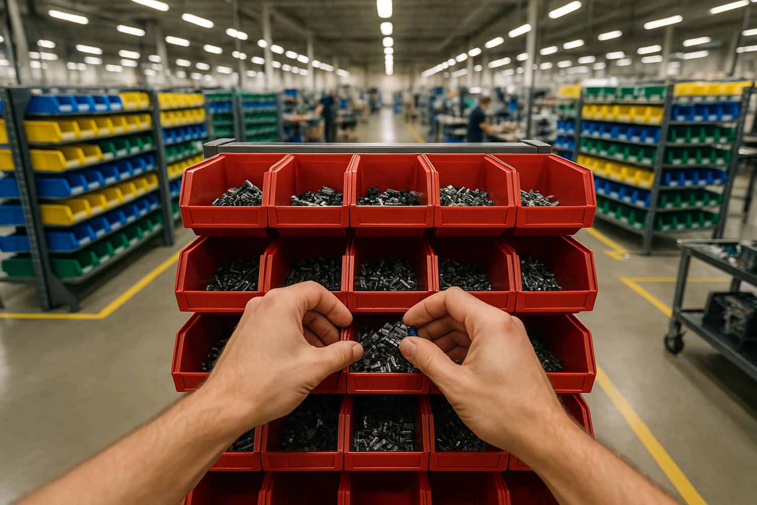 Stackable Bin Organizers with Red Bins