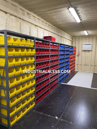 Multi-Colored Storage Bins on Shelving Units