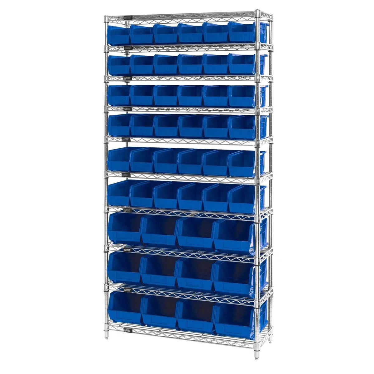 WR10 - 230240 | 14" x 36" x 74" Shelving Unit with 48 Bins - Wire Shelving with Bins > 12" - 14" Deep Wire Shelving Units with Bins > Open Front Plastic Bins - Industrial 4 Less