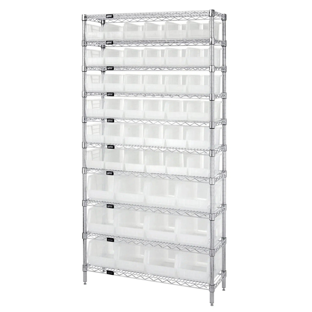 WR10 - 230240 | 14" x 36" x 74" Shelving Unit with 48 Bins - Wire Shelving with Bins > 12" - 14" Deep Wire Shelving Units with Bins > Open Front Plastic Bins - Industrial 4 Less