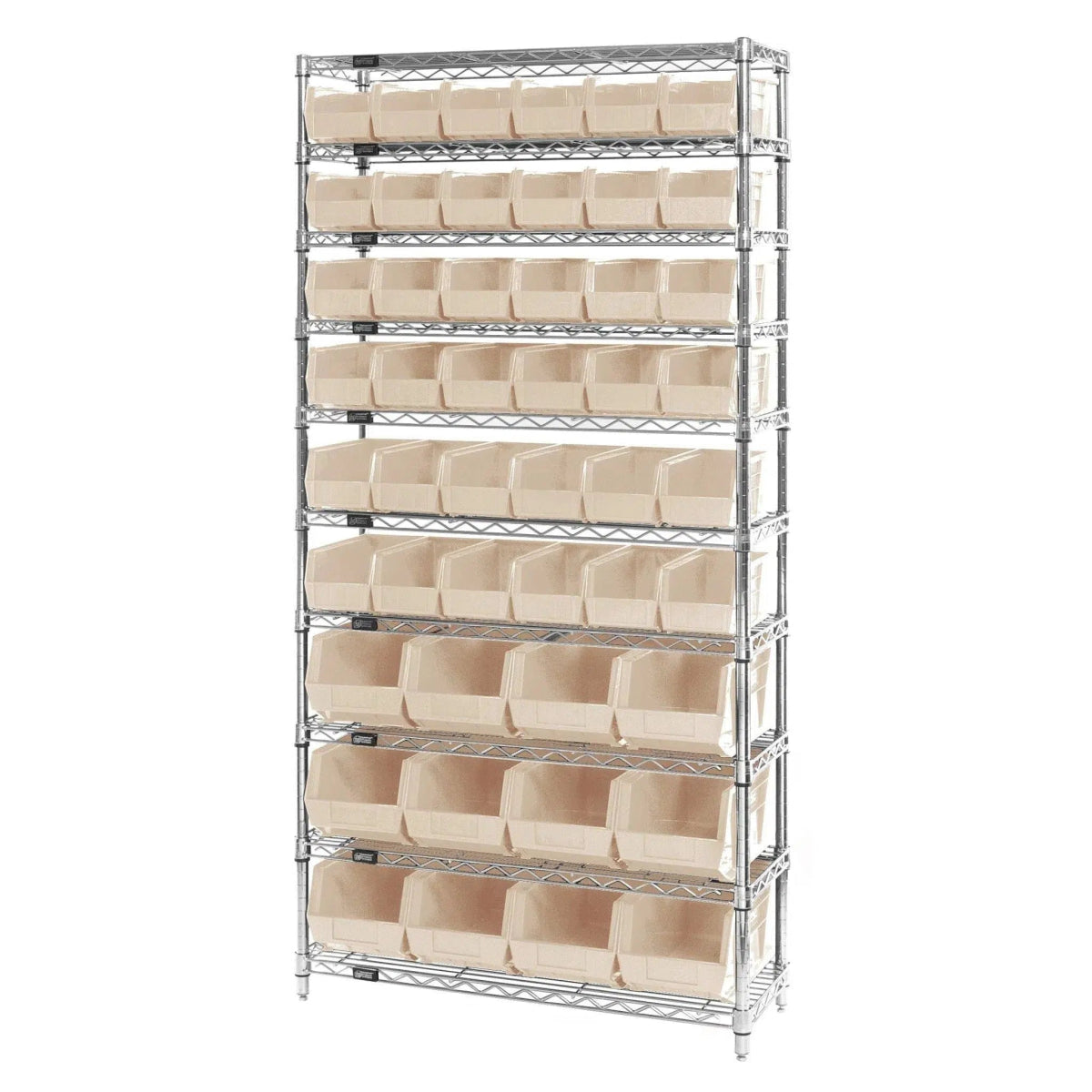 WR10 - 230240 | 14" x 36" x 74" Shelving Unit with 48 Bins - Wire Shelving with Bins > 12" - 14" Deep Wire Shelving Units with Bins > Open Front Plastic Bins - Industrial 4 Less